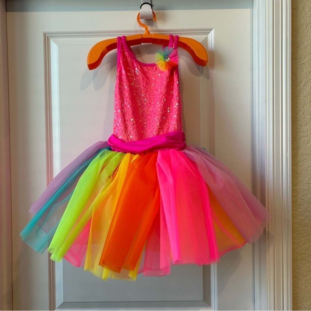 Revolution Dancewear Sunshine Lollipop & Rainbows costume Sz LC Recital Perform